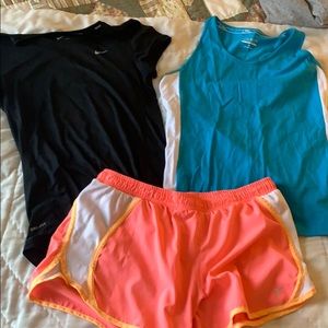 Shorts and 2 workout tops